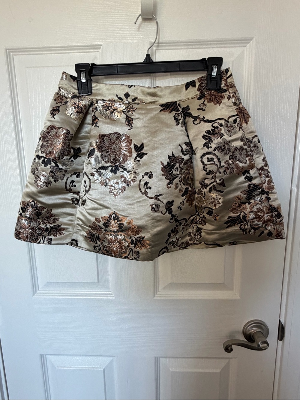 Free People Floral Jacquard Skater Skirt in Cream and Brown